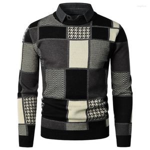 Men's Sweaters Men's Slim Casual Pullover Autumn Winter Keep Warm Personality Man Shirt Collar Long Sleeve Plaid Knitting Sweater