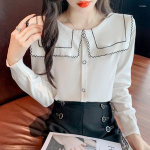 Women's Sweaters Sweater Women 2023 Autumn Korean Navy Square Neck Slim Bottoming Shirt Single-breasted Long Sleeves Splicing Top