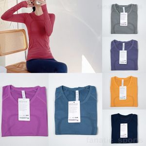 Lu Align Lu Woman Yogas Athletic Tshirt Top Stretch Fitness T-Shirts Long Sleeve Round Neck Elastic Training Tee Shirts Quick Dry Exercise Swiftly Tech Tops
