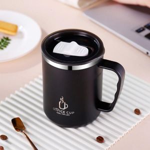 Mugs 500ml Thermos Mug 304 Stainless Steel Coffee Cup With Handle Leak-Proof Vacuum Flask Insulated Cup Portable Thermal Water Bottle 230609