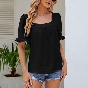 Blusas femininas camiseta de verão gola quadrada tops casuais soltos