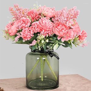 Flores decorativas rosas de seda artificial peônia de alta qualidade céu azul buquê de noiva decoração de casamento flor falsa acessórios para casa artesanato