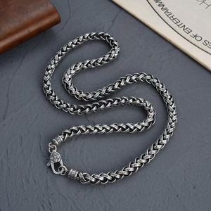 Chains Real 925 Sterling Silver 7mm Wheat Link Chain Men's Necklace 23.6inch