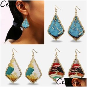 Charm Vintage Renaissance Oil Painting Leather Earring For Women Geometric Leaf Drop Earrings Hand Craft Boho Jewelry Delivery Dhrji