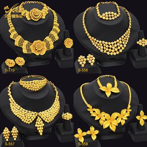 Hochzeitsschmuck-Sets ANIID Arabisches Dubai-Schmuckset für Frauen äthiopische Blumen-Halsketten-Ohrringe Afrikanische 24-Karat-Goldfarbe Hochzeit Brautparty-Geschenk 230609