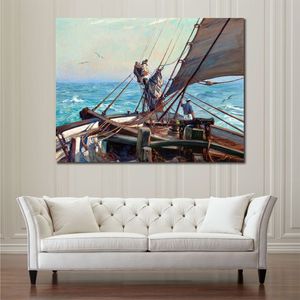 Romantisches Meereslandschafts-Leinwandbild „A Crew Manning Sail“ von Frank Vining Smith, Gemälde, handgefertigte Kunst, Wohnungsdekoration