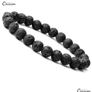 Pulseira de pedra de lava natural frisada artesanal de 8 mm para homens e mulheres óleo ajustável por difusor cura estiramento ioga joias drop del dhdlw