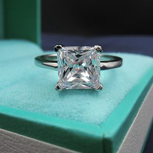 100% oryginalne 925 Srebrny srebrny 6 mm laboratorium diamentowe CZ Pierścień Princess Cut Reagement Wedding Pierścienia dla kobiet biżuteria imprezowa