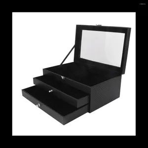 Jewelry Pouches 36 Slots Wooden Pen Display Storage Box Luxury 3 Layer PU Case Glass Window Fountain Pen-Collection Organizer