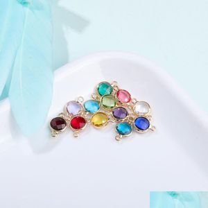 Charms 10Pcs Round Gold Crystal Birthstones Double Hole Connectors Charm Beads Pulseira Colar Jóias Fazendo DIY Acessórios Drop Dhult