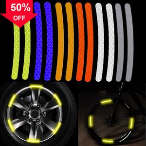 New 20pcs Car Wheel Hub Reflective Sticker Tire Rim Luminous Stripe Tape Moto Decorative DecalSticker Night Driving Accessories