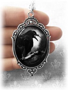 Pendant Necklaces Gothic Raven Charm Necklace For Women Alternative Jewelry Goth Witch Gift Glass Embossed Mystery Choker