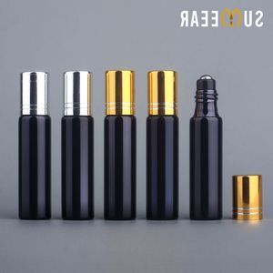 50pcs/lot 10ml mini boş esansiyel yağ şişeleri Taşınabilir doldurulabilir siyah UV cam parfüm şişesi flakon üzerinde rulo iqnmm