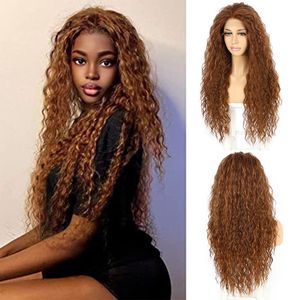 Pezzi di capelli Highlight Ginger Synthetic 13x3 Lace Front Brown Orange Kinky Curly HD Trasparente Cosplay 230609