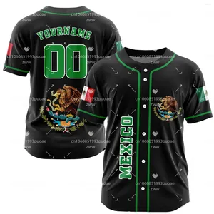 Camisetas masculinas 2023 Nome personalizado Love MÉXICO Country Mexican Aztec Impresso em 3D Baseball Jersey Camisa de verão Tops masculinos Tee oversized