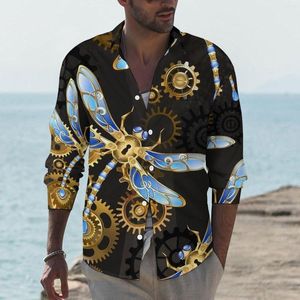 Camicie casual da uomo Steampunk Libellule Camicia a maniche lunghe con animali astratti Camicette streetwear personalizzate Autunno Abbigliamento oversize alla moda