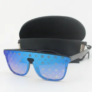 Designer Women Men Sunglasses Bright Black Frame Blue Mirror Fashion Sun glasses Outdoor Sports UV400 Classic Eyewear Unisex Goggles Style Shades With Zipper Box