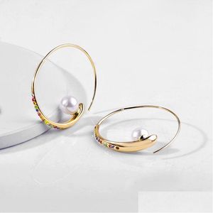 Hoop Huggie Crystal örhängen med pärla vintage Colorf Shining Rhinestone Geometric CShaped Circle Earring for Lady Women Design D Dhdye