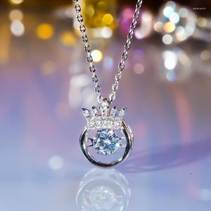 Chains QINHUAN Classic Round Moissanite Crown Shakeable 4 Prong Sterling Silver Necklace Ladies Fashion Vintage Luxury Jewelry