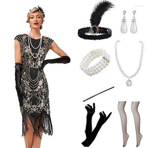 Stage Wear Summer Women Vintage Dress V Neck Beaded Fringed Tassels Cocktail Prom Wedding Party 1920s Flapper Size