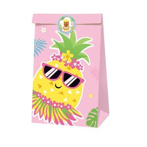 Verpackungsbeutel, Ananas, roter Vogel, hawaiianischer Sommer-Geburtstag, Party, Süßigkeitenbeutel, Geschenk, Anzug, eine braune Papiertüte, 22 x 12 x 8 cm, Drop-Lieferung, Ot63Z