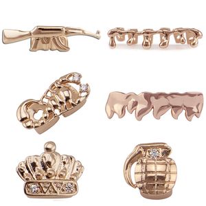 Hip Hop Dental Teeth Grillz Gun Aparelho de ouro de dente único revólver chapeamento de ouro aparelho de joias fashion atacado Halloween Rapper mostrar joias de performance 1297a