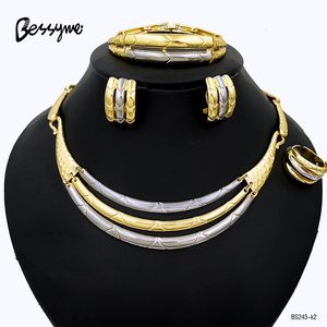 Wedding Jewelry Sets Unique Jewelry Set For Women Luxury 18K Gold Plated Dubai Jewelry Elegant Two Tone Necklace Earrings Wedding Party Accessories 230609