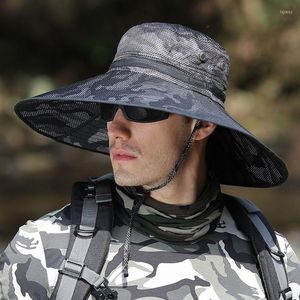 Berets Men Wide Brim Boonie Bucket Hat Outdoor For Sun Protection Camouflage Fishin Drop