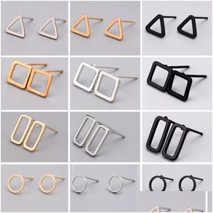 Stud New Fashion 3 Colors Punk Simple Geometry Earrings Minimalist Recs Triangle Round Ear Lovely Gift Alloy Drop Delivery Jewelry Dhxyl