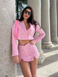 Women's Suits Blazers Women Spring Jacket Fashion Houndstooth Textures Leisure Blazer Coat Long Sleeve Female OuterwearShorts Skirts Suit 230609