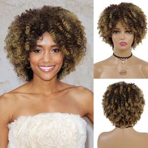 黒人女性のための合成髪のアフロウィッグカーリーウィッグブラウンミックスブロンドキンキーショートウィッグ高品質の合成ウィッグ女性ファクトリーD