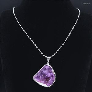 Pendanthalsband 2023 Big Purple Crystal Chain for Women Böhmen Silverfärg Lång halsband smycken Collane Con Pietre N5131S04