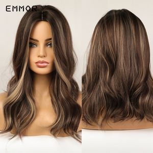 Synthetic Womens Long Wavy Wigs Brown with Blonde Wigs Natural Wavy Heat Resistant Wig for Afro Women Party Fashion Wigsfactor