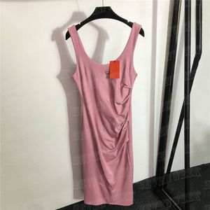 Metal Letter Sling Vest Dresses For Women Design Pleated Slim Fit Split Dress Charm Ladies Party Nightclub Skirts