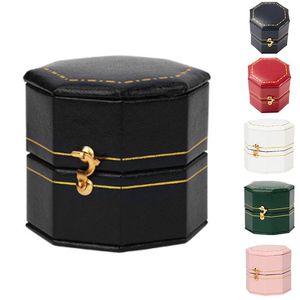 Jewelry Pouches Bags Mini Octagonal Pu Leather Vintage Display Proposal Wedding Ring Box For Men And Lovers Dating