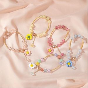 Beaded New Style Popcorn Crystal Bracelet Womens Little Daisy Flower Best Friend Jewelry Drop Delivery Bracelets Dh31I