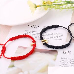 Braccialetti con ciondoli fatti a mano in acciaio inossidabile Bracciale con 26 lettere Regolabile Nero Rosso Filo Corda Personalità Coppia iniziale Gioiello Dh2Vp