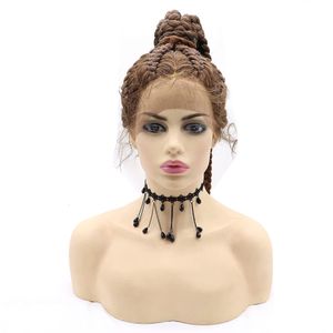 Pedaços de cabelo Melody 8 Strip Twist Braids amarrado à mão cauda alta renda sintética frontal com trança de caixa de bebê para mulheres negras 230609