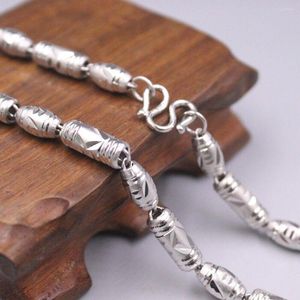 Chains Real 925 Sterling Silver Necklace 6.0mm Oval Bead Link Chain 21.6 INCH 32-33g