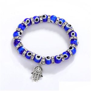 Kette 8mm Türkei Evil Blue Eyes Perlen Armbänder Hamsa Hand Charm Armband Männer Frauen Modeschmuck Freundschaft Drop Lieferung Dhz2W