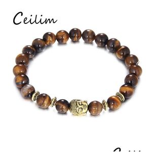 Beaded Fashion Prayer Tiger Eye Beads Bracelet Ancient Gold Buddha Charms Religion Yoga For Men Women Natural Stone Jewelry Drop Del Dhioq