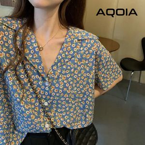 Womens Blouses Shirts Chic Vintage Floral Printing Button Up Women Shirt Notched Neck Short Sleeve Blouse Summer Loose Tunic Female 230609