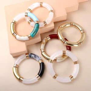 Bangle Fashion Acrylic Curved Pipe Bracelet For Women Multi-color Retro Marble Pattern Modern Jewelry