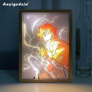 Night Lights Anime Po Frame Kimetsu No Yaiba For Home Decoration Art Manga Design Table Desk Lamp Light Zenitsu Agatsuma