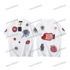 Xinxinbuy Men designer tee t shirt 23SS Sun Fish Brodery mönster Kort ärmmullskvinnor Vit svart xs-l