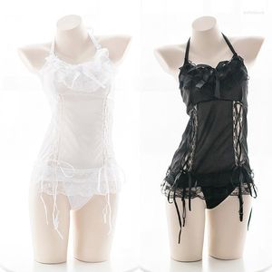 Bustiers Corsets女性のセクシーなレースホロークロス包帯弓ホルター下着