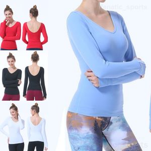 Lu Align Lu Women Long Sleeve Thin T-shirts Yoga Training Snabbt Tech V-Neck Workout Tshirt Breattable Outdoor Tee Shirt Stretch Sports Tops