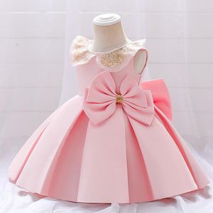 女の子のドレス夏の人形首輪スパンコール1年の赤ちゃんの誕生日ドレスキッズ服バプテスマボウプリンセスピンクパーティーホワイトコスチューム