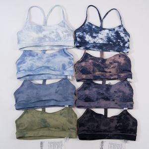 LL Tie-Dye-bedrucktes Yoga-Oberteil, doppelseitig gebürsteter Y-BH, schlanker Träger, schöner Rückengurt, Damen-Sportstrumpfhose