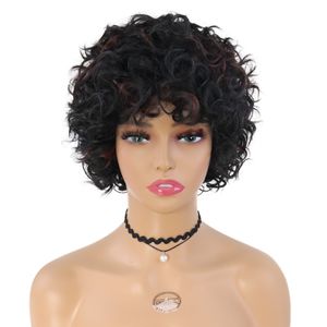 Parrucca sintetica per donna Parrucca corta afro riccia con frangia Taglio di capelli naturale Parrucca marrone misto nero Capelli soffici Bombshell Parruccafabbrica diretta